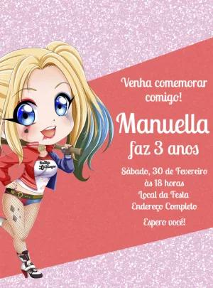 Convite de Aniversário Arlequina para Editar e Imprimir