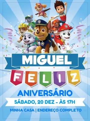 Convite Aniversário Patrulha Canina para Editar Online