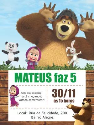 Convite Aniversário Masha e o Urso Menino para Editar Online