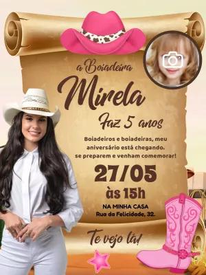 Convite Aniversário Boiadeira com Foto para Editar Online