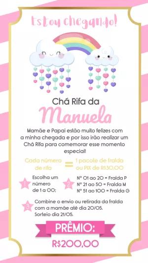 Convite Chá Rifa Chuva de Amor com Arco-íris para Editar