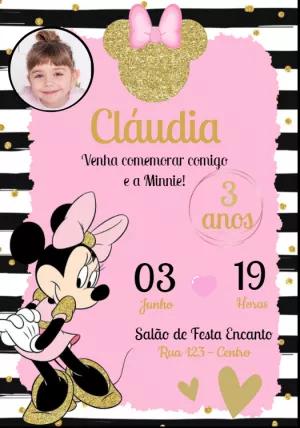 Convite Aniversário Minnie Mouse com Foto para Editar Online