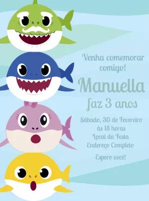 Convite Aniversário Baby Shark com a Turma para Editar Online