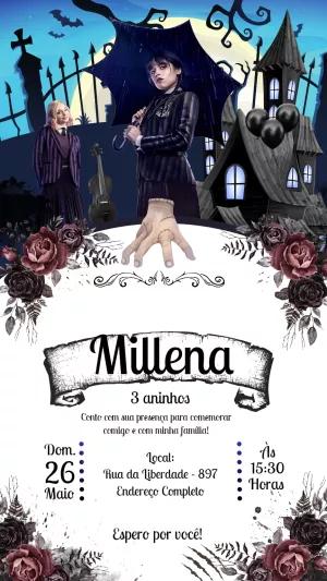 Convite Aniversário Wandinha Addams para Editar Online