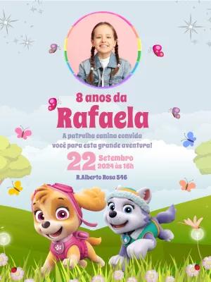 Convite Aniversário Patrulha Canina Rosa para Editar Online