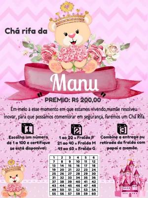Chá Rifa Ursinha Princesa Editável Online para Imprimir