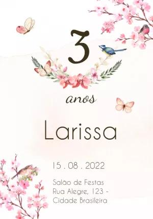 Convite Aniversário Borboletas e Pássaros para Editar Online