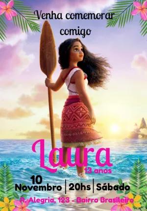 Convite de Aniversário Moana para Editar Online