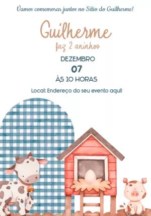 Convite Aniversário Fazendinha com Animais para Editar Online