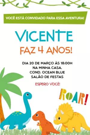 Convite Aniversário Dinossauro Baby Editável para Imprimir