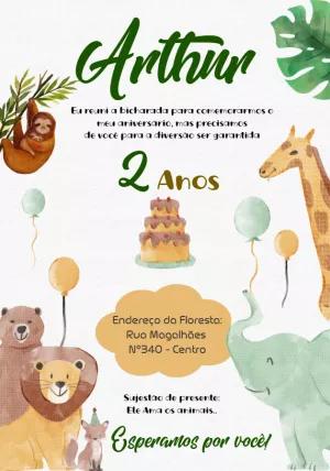 Convite Aniversário Safari com Animais para Editar Online