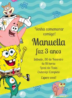 Convite Aniversário Bob Esponja com a Turma para Editar Online