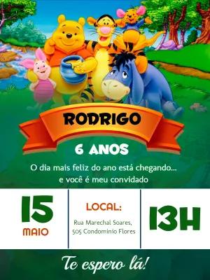 Convite de Aniversário Ursinho Pooh e Amigos no Bosque para Editar