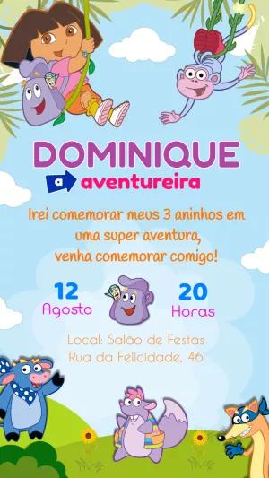 Convite de Aniversário Dora Aventureira para Editar Online
