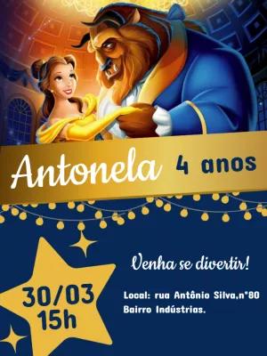 Convite Aniversário A Bela e a Fera para Editar Online