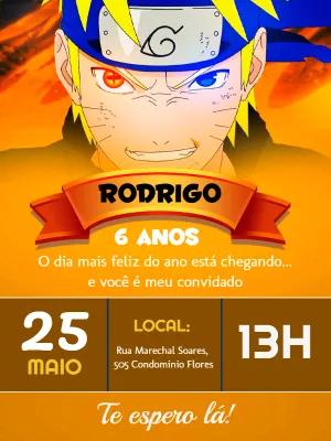 Convite de Aniversário Naruto com Personagem para Editar Online