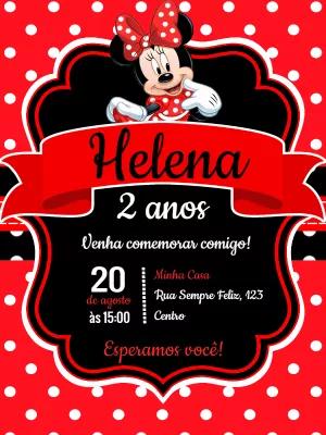 Convite Aniversário Minnie Vermelha para Editar Online