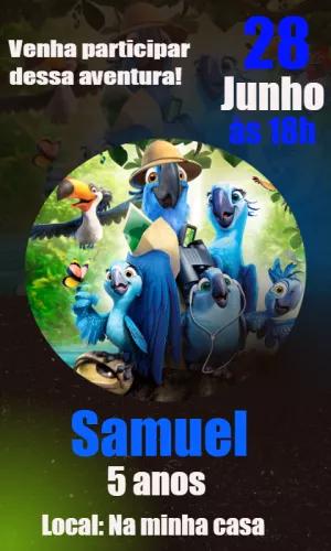 Convite de Aniversário Rio com Personagens para Editar Online