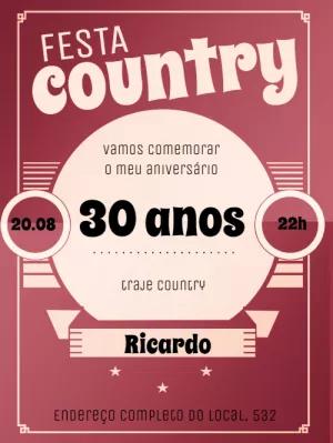 Convite de Aniversário Country Rústico para Editar Online