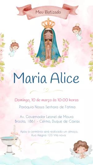 Convite Batizado Menina Nossa Senhora Aquarela para Editar
