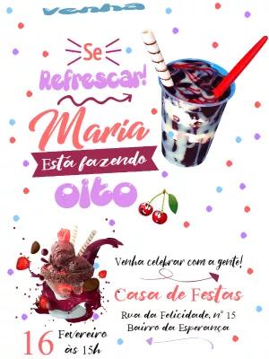 Convite de Aniversário Açaí Refrescante para Editar Online