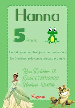 Convite Aniversário Princesa e o Sapo para Editar Online