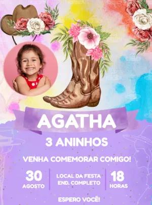 Convite Aniversário Boiadeira com Foto para Editar Online