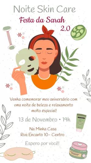 Convite de Aniversário Skin Care Editável Online para Editar