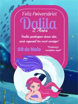 Convite de Aniversário Sereia Fofa para Editar Online