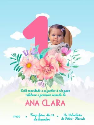 Convite 1º Aniversário Reinado com Foto para Editar Online
