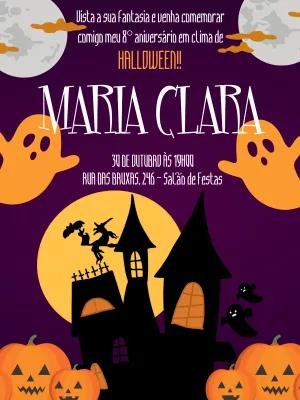 Convite de Aniversário Halloween com Fantasmas para Editar Online