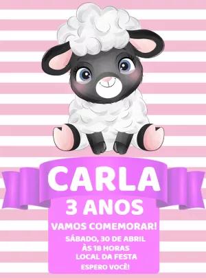 Convite de Aniversário Ovelhinha Rosa para Editar Online