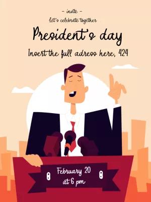 Editable President's Day Invitation with Cartoon President
