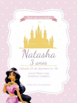 Convite Aniversário Princesa Jasmine Rosa para Editar Online