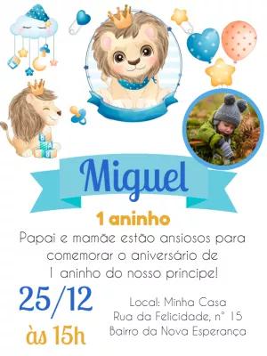 Convite de Aniversário Leãozinho com Foto para Editar Online