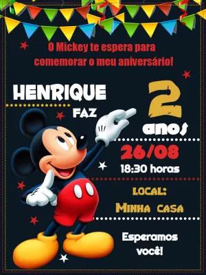 Convite de Aniversário Mickey Mouse Clássico para Editar Online