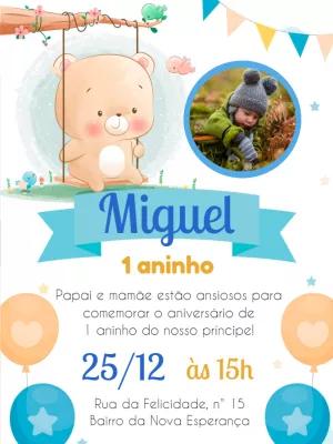 Convite de Aniversário Ursinho com Foto para Editar Online