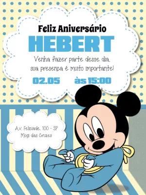 Convite Aniversário Mickey Baby para Editar Online