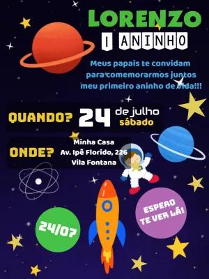 Convite de Aniversário Astronauta Espacial para Editar Online