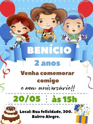 Convite de Aniversário Toy Story Aquarela para Editar Online