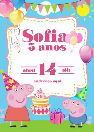 Convite de Aniversário Peppa Pig para Editar Online