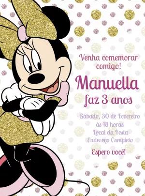 Convite Aniversário Minnie Mouse Glitter para Editar Online
