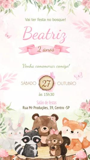 Convite Aniversário Bosque Encantado com Animais para Editar