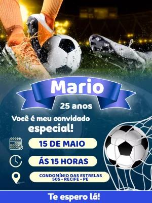 Convite Aniversário Futebol Editável para Enviar Online