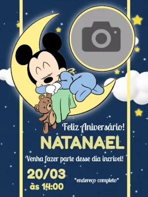 Convite Aniversário Mickey Baby com Foto para Editar Online