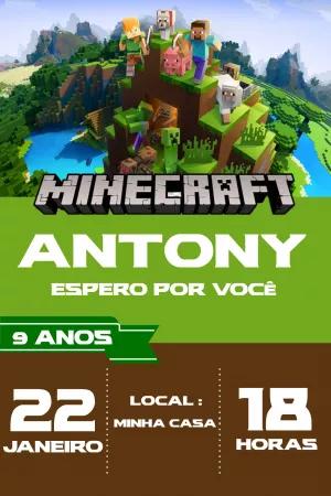 Convite de Aniversário Minecraft com Personagens para Editar Online