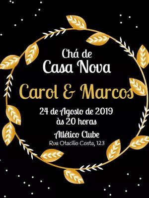 Convite Chá de Casa Nova Dourado e Preto para Editar Online