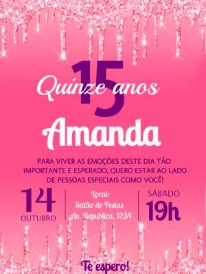 Convite de 15 Anos Glitter Rosa para Editar Online