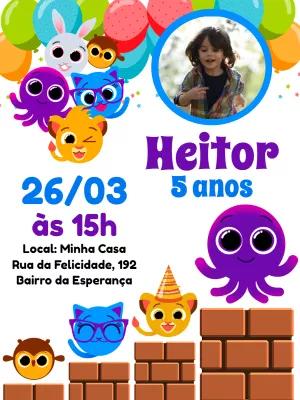 Convite de Aniversário Bolofofos com Foto para Editar Online