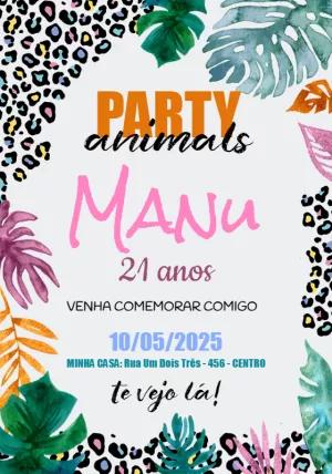 Convite Aniversário Party Animals Tropical para Editar Online